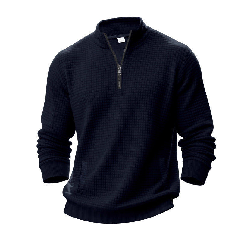 Herren nan Waffelstrick-Halbzip-Pullover mit Stehkragen und elastischem Saum Shop Nory