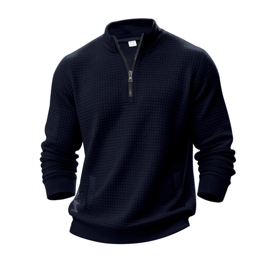 Herren nan Waffelstrick-Halbzip-Pullover mit Stehkragen und elastischem Saum Shop Nory
