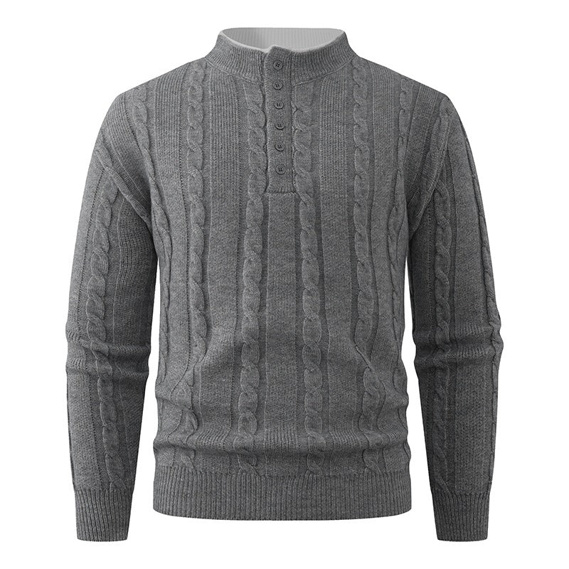 Herren Strukturierter Zopfstrick-Pullover mit Knopfleiste und Stehkragen Shop Nory