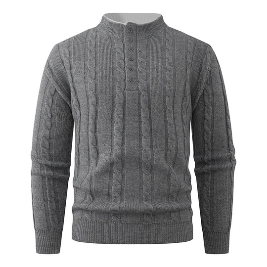Herren Strukturierter Zopfstrick-Pullover mit Knopfleiste und Stehkragen Shop Nory