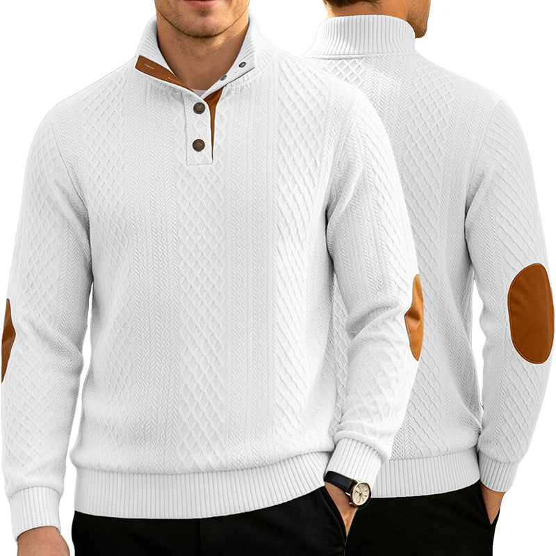 Herren Kabelstrick Troyer Pullover mit Stehkragen und Lederoptik-Ellbogen-Patches Shop Nory