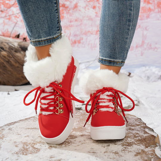 Damen Winterliche Sneaker-Stiefelette mit Kunstfellkragen und Plateau Shop Nory
