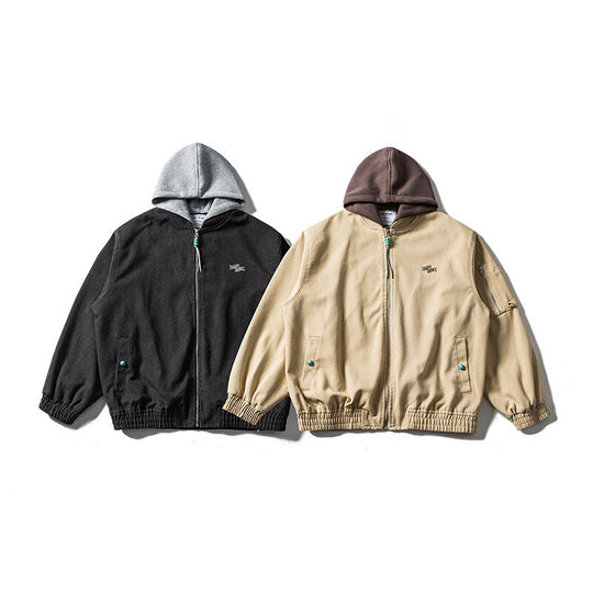 Unisex Oversize Canvas Kapuzenblouson mit Utilityärmeltasche und elastischem Bund Shop Nory