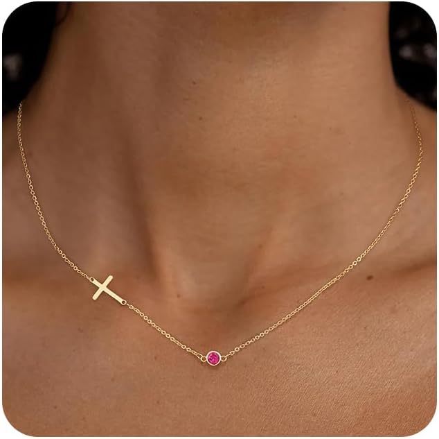 Damen Halskette mit elegantem Kreuz und funkelndem Rubin Shop Nory