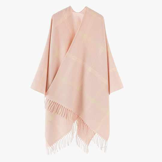 Damen Weit geschnittener Karierter Poncho mit Fransen und V‑Ausschnitt Shop Nory