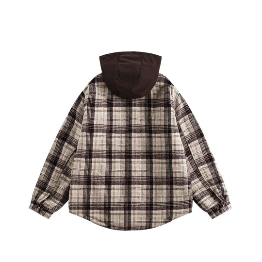 Unisex Oversize-Karo-Überhemd mit Kapuze und Teddyfutter Shop Nory