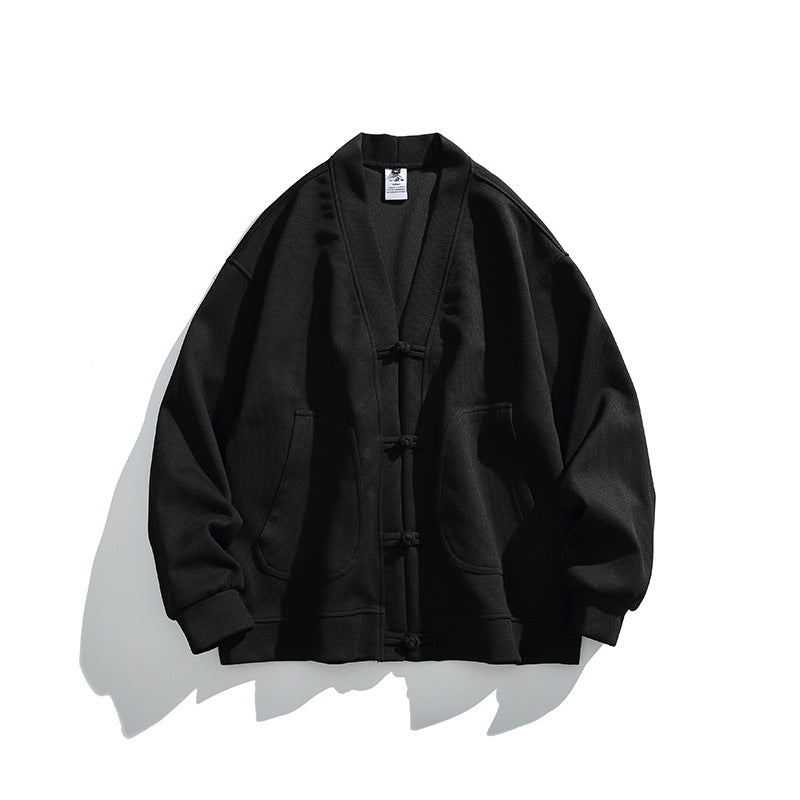 Herren weit geschnittene Kimono-Jacke im Hanfu-Stil mit Kordelverschlüssen und aufgesetzten Taschen Shop Nory