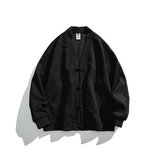 Herren weit geschnittene Kimono-Jacke im Hanfu-Stil mit Kordelverschlüssen und aufgesetzten Taschen Shop Nory
