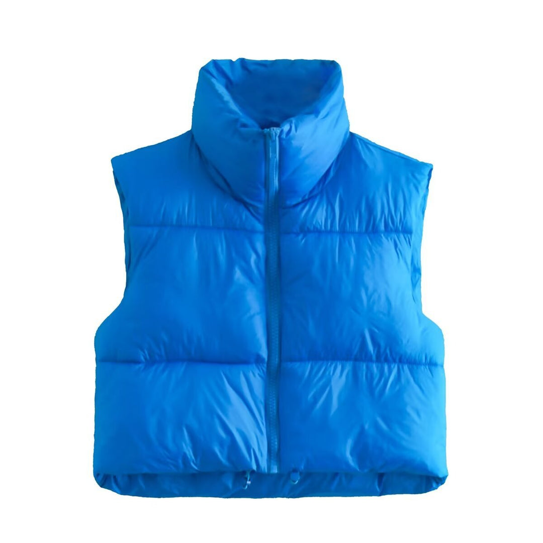 Damen cropped Daunenweste mit hohem Kragen und praktischen Taschen
