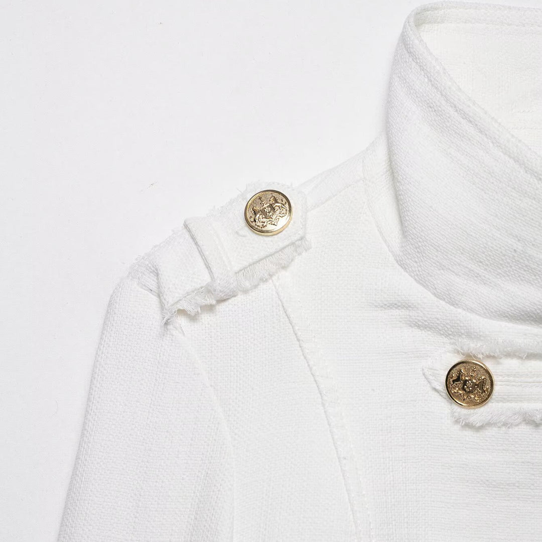Damen Kurzjacke im Marine‑Stil mit doppelreihiger Zierknopfleiste und Stehkragen Shop Nory