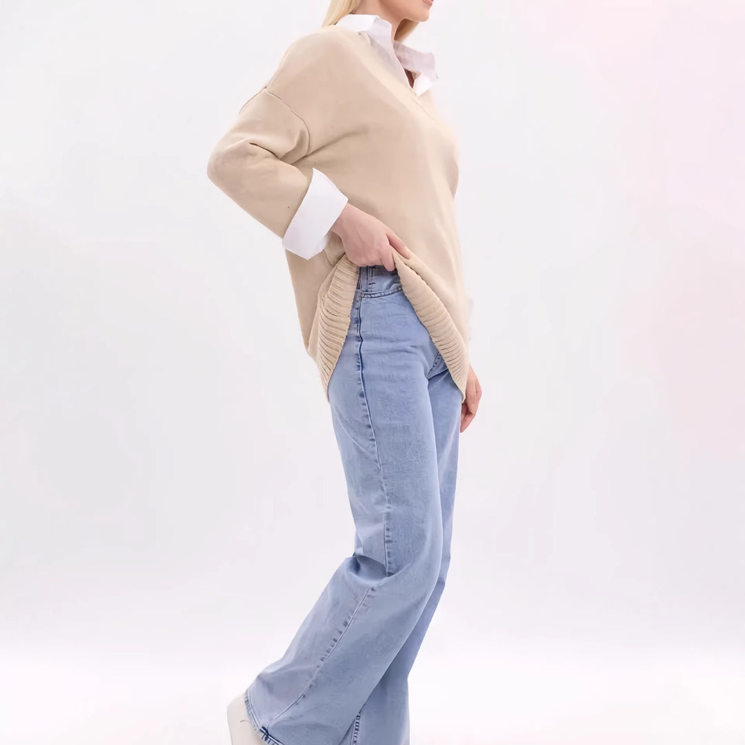 Damen Lässiger V-Ausschnitt Strickpullover