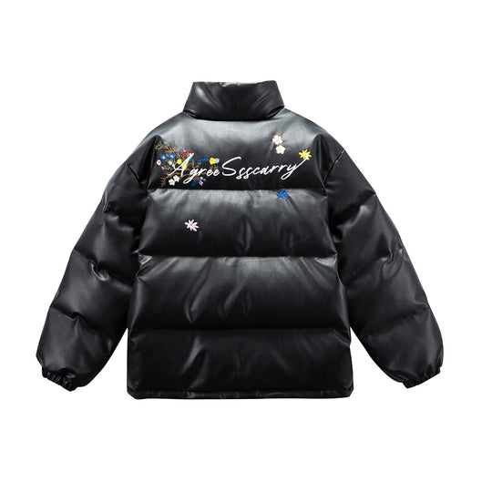 Damen Wattierte Kurzjacke mit floraler Stickerei und hohem Stehkragen Shop Nory
