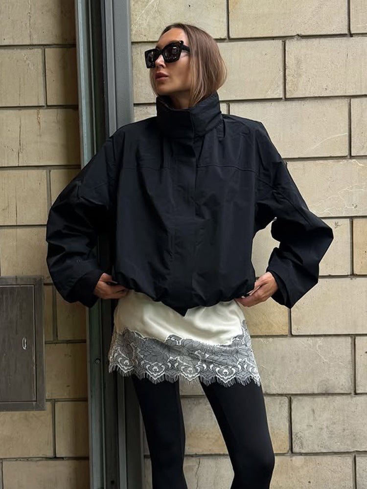 Damen Cropped Windjacke mit hochschließendem Stehkragen und kastiger Silhouette Shop Nory