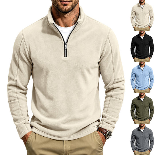 Herren Fleece-Pullover mit kurzem Reißverschluss und Stehkragen Shop Nory