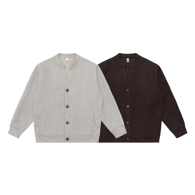 Unisex Lässige Knopfjacke aus Sweatstoff mit Stehkragen, gerippten Bündchen und Eingrifftaschen Shop Nory