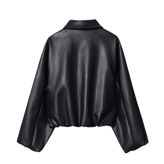 Damen Kurzjacke im Boxy‑Look aus veganem Leder mit verdecktem Reißverschluss Shop Nory