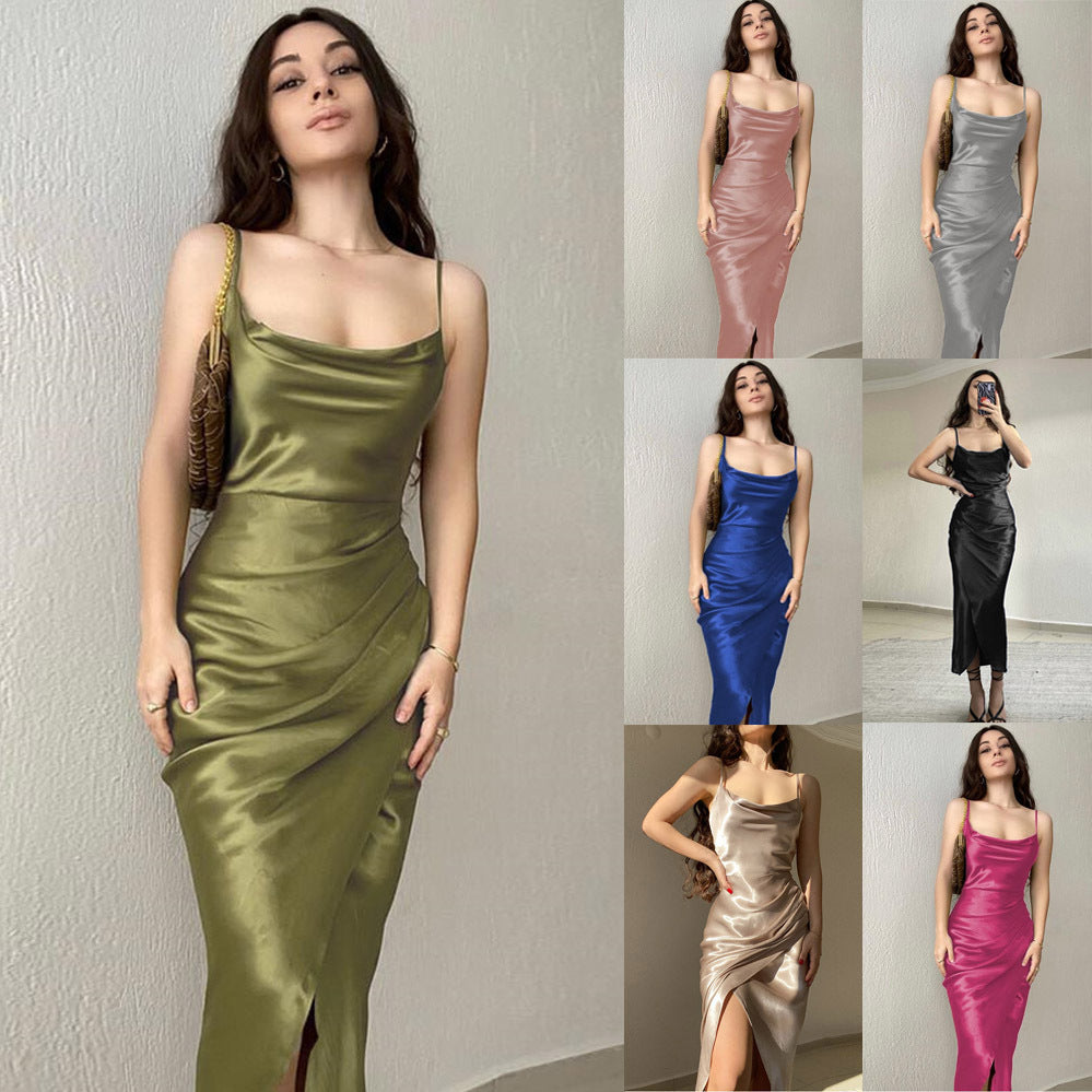 Damen Elegantes Maxikleid mit raffiniertem Wickelschnitt und schmalen Spaghettiträgern