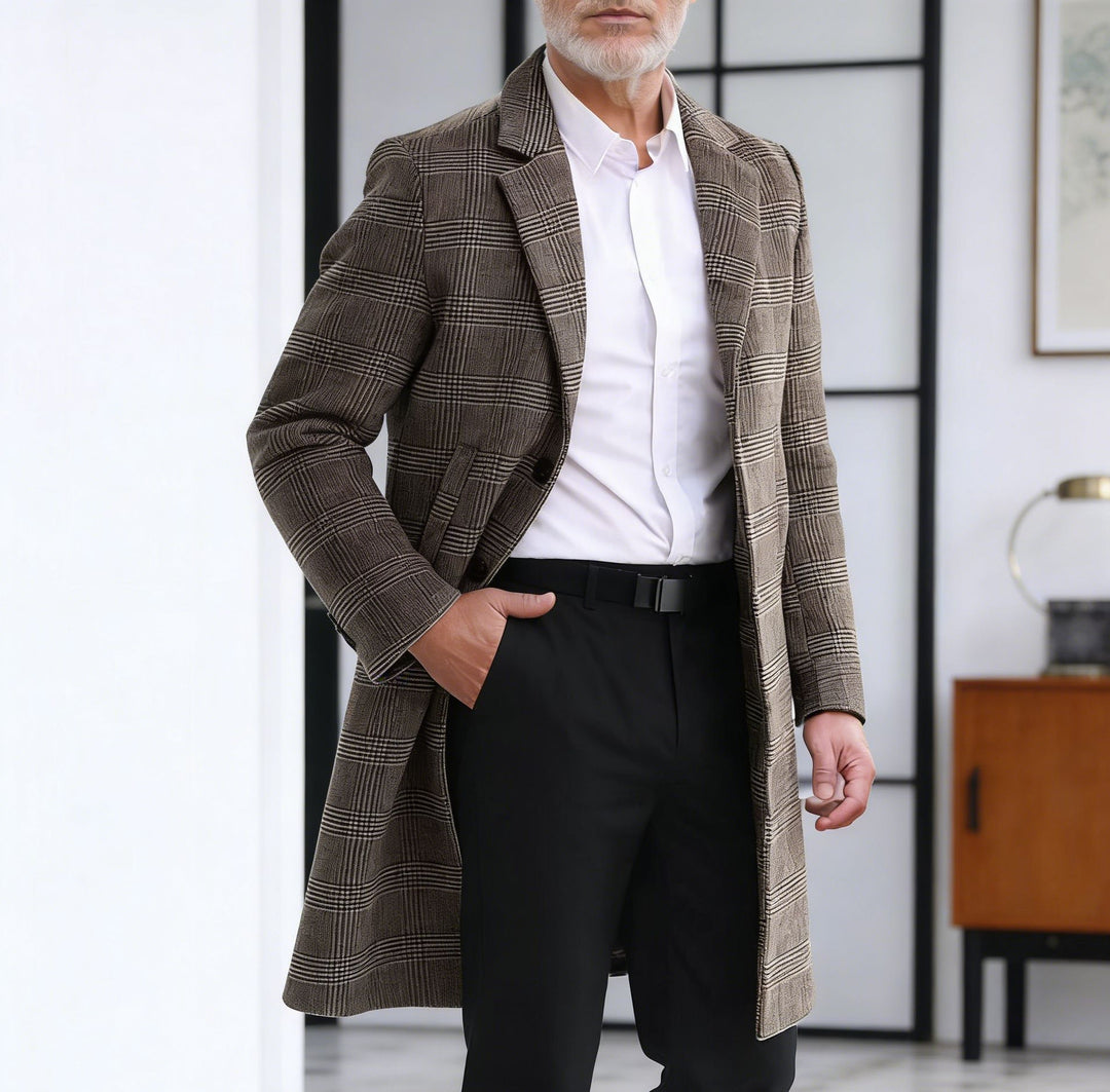 Herren Wollblendmantel im Glencheck mit schlanker langer Silhouette Shop Nory