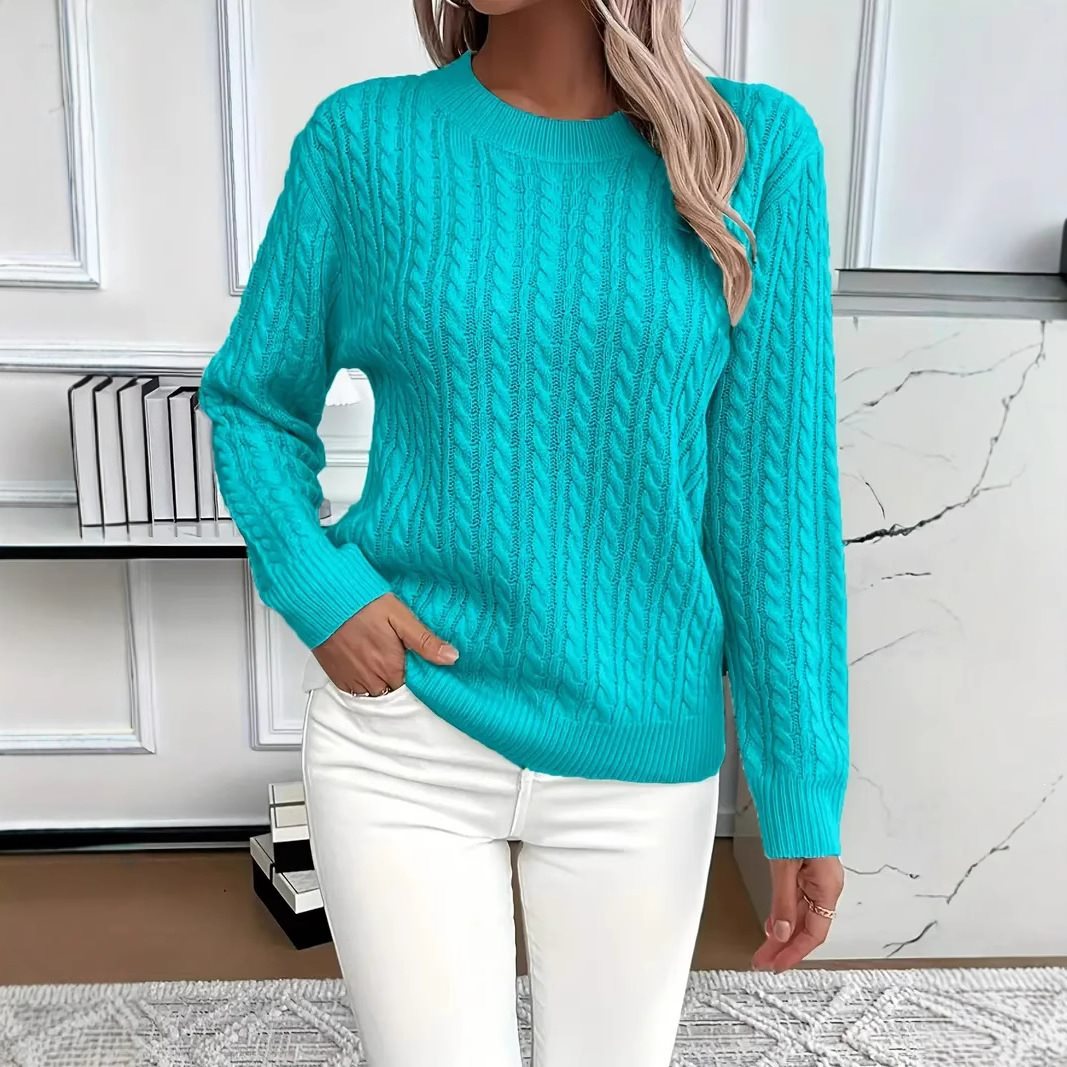 Damen Feinstrick-Pullover mit Zopfmuster und Rundhalsausschnitt Shop Nory