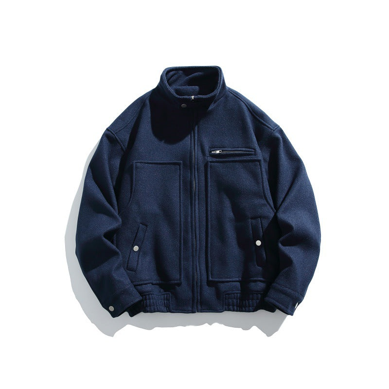 Herren Kurz geschnittener Boxy-Wollmix-Blouson mit Stehkragen, elastischem Saum und Reißverschluss-Brusttasche Shop Nory