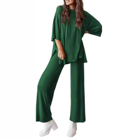 Damen Lässiges Lounge-Set aus weichem Jersey mit Oversize-Tunika und weiter Palazzo-Hose Shop Nory