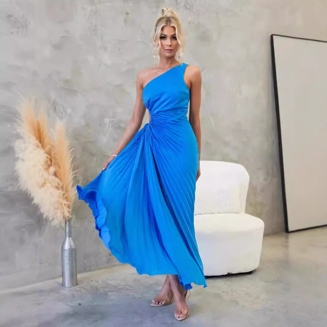 Damen Maxikleid mit Raffiniertem Faltenwurf und Asymmetrischem Design