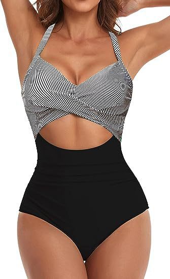 Damen Cut-Out Badeanzug mit Kreuzgurt