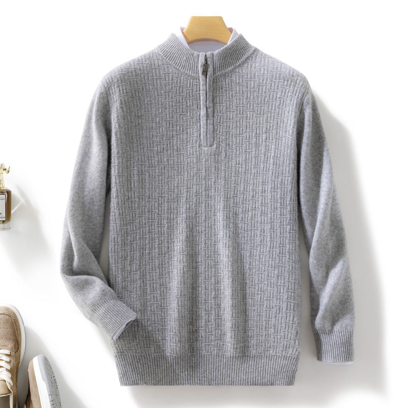 Herren Halbhoher Feinstrick-Pullover mit kurzem Stehkragen und Halbzipper Shop Nory