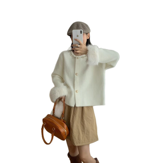 Damen Elegante Strickjacke mit Perlen-Details Shop Nory