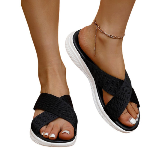 Damen Atmungsaktive und elegante Schlüpfsandalen mit Kreuzband-Wickeldesign Shopnory