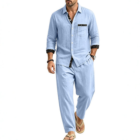 Herren Leichtes Leinenoptik Freizeit-Set mit Hemd und Relax-Hose Shop Nory