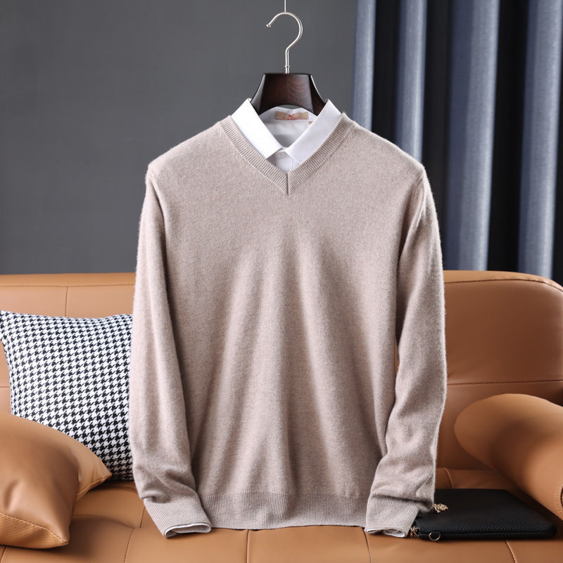 Herren Slim-Fit Rundhalspullover aus feinem Kaschmir-Mix mit dezenter Rippenkante Shop Nory