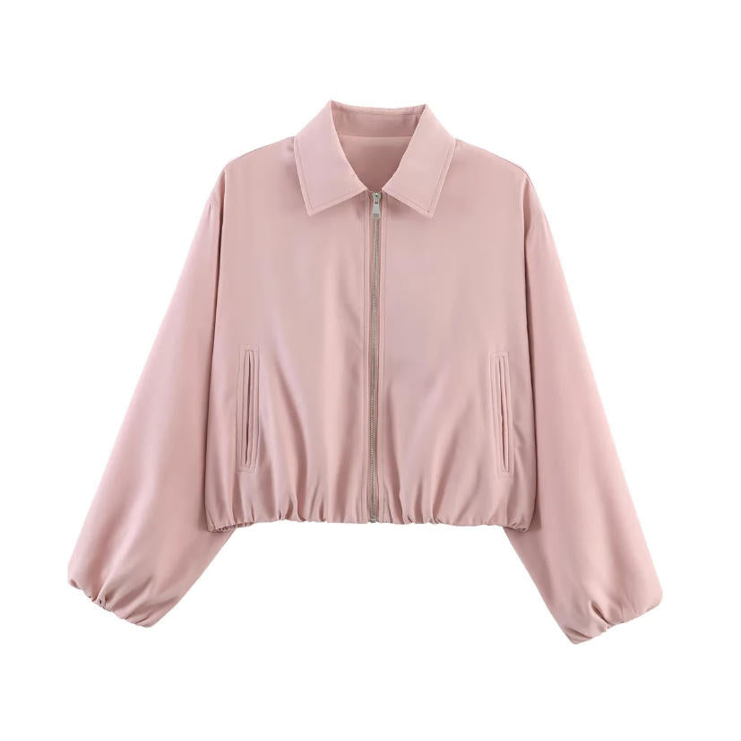 Damen Gekürzte Bomberjacke im Harrington‑Stil mit Ballonärmeln und elastischem Saum Shop Nory