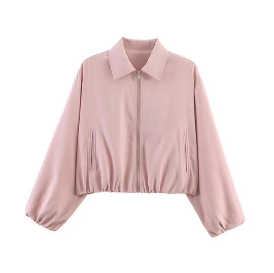 Damen Gekürzte Bomberjacke im Harrington‑Stil mit Ballonärmeln und elastischem Saum Shop Nory