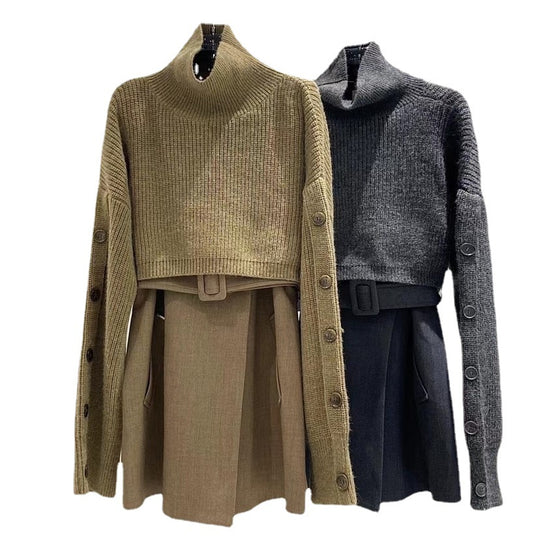 Damen Kurzgeschnittener Rollkragen-Bolero-Überwurf mit langen Ärmelknöpfen Shop Nory