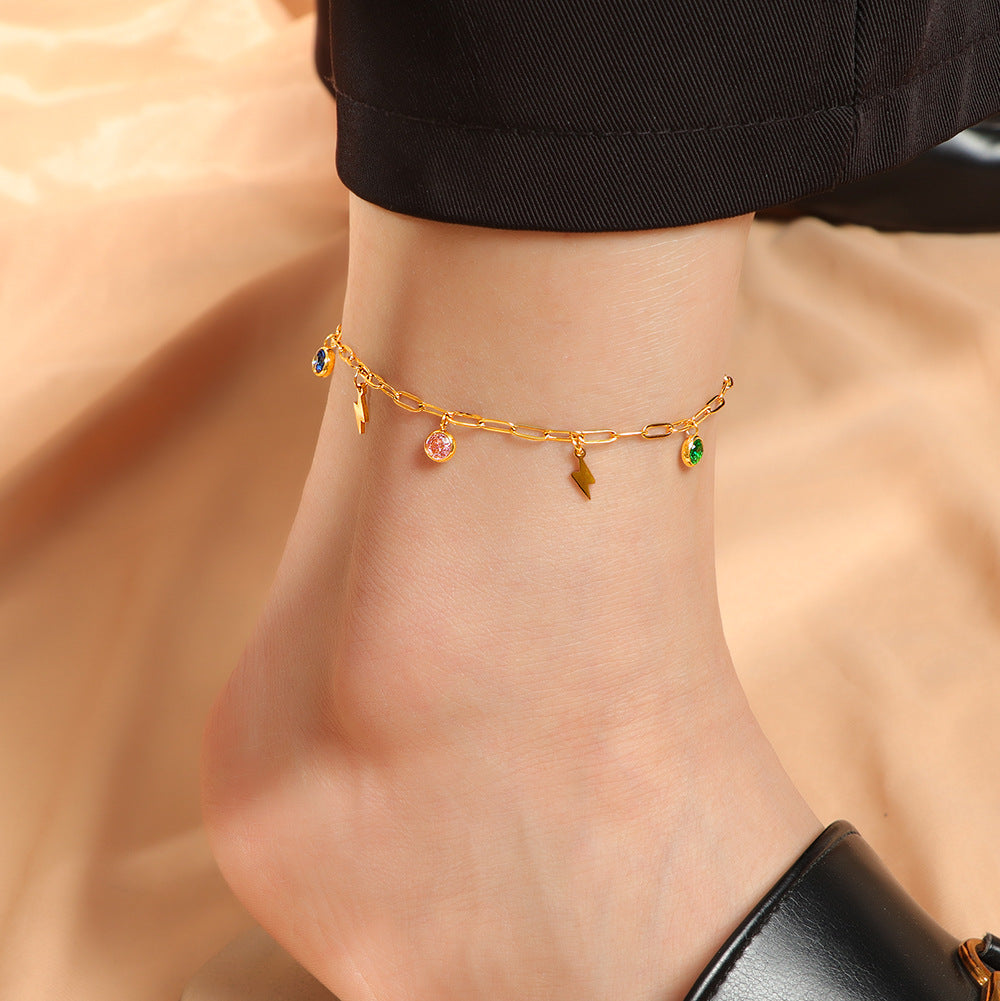 Damen Fußkette mit charmantem Blitz-Design und bunten Kristallen Shop Nory
