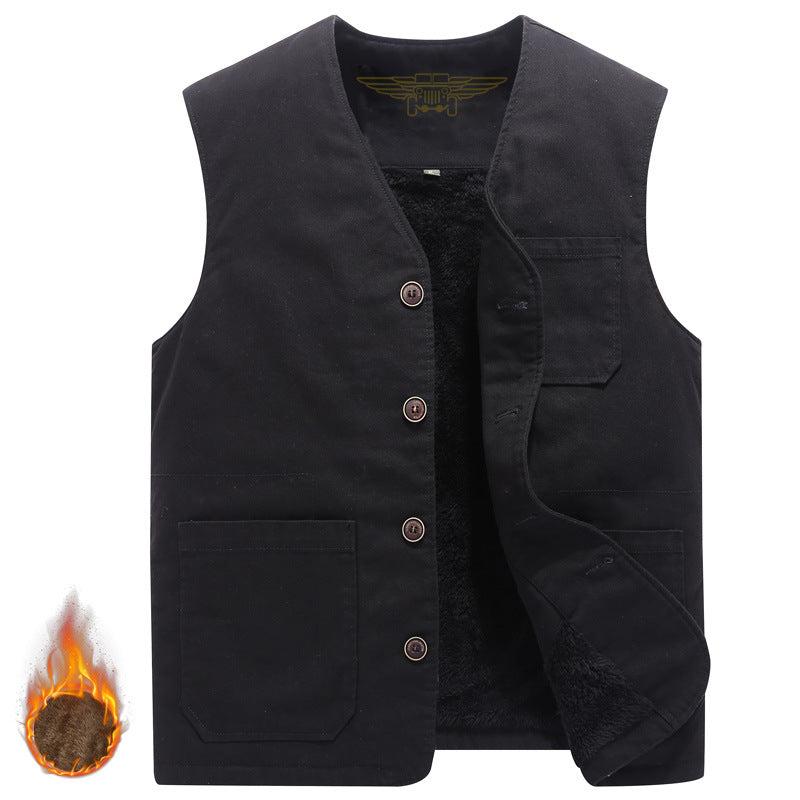 Herren Robuste Thermo-Canvas‑Weste mit wärmendem Teddyfutter und Knopfverschluss Shop Nory