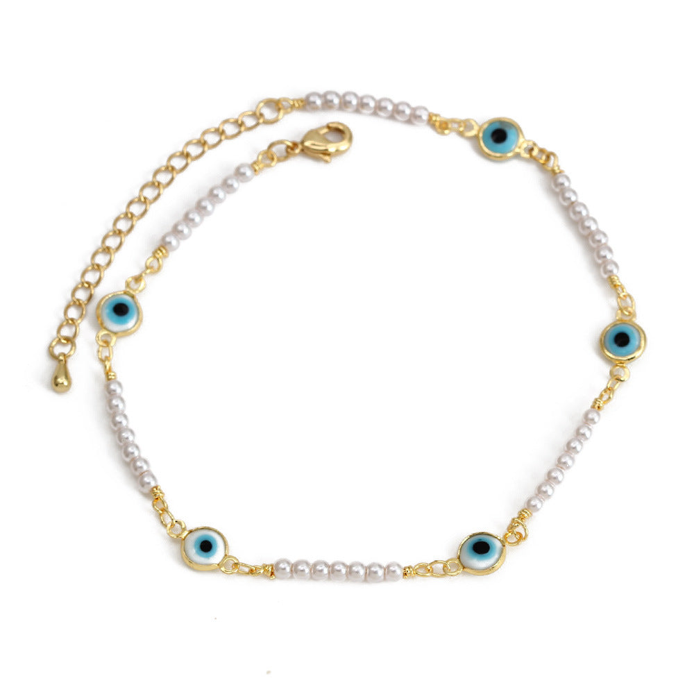 Damen Fußkettchen mit schützendem Auge und zarten Perlen-Elementen Shop Nory
