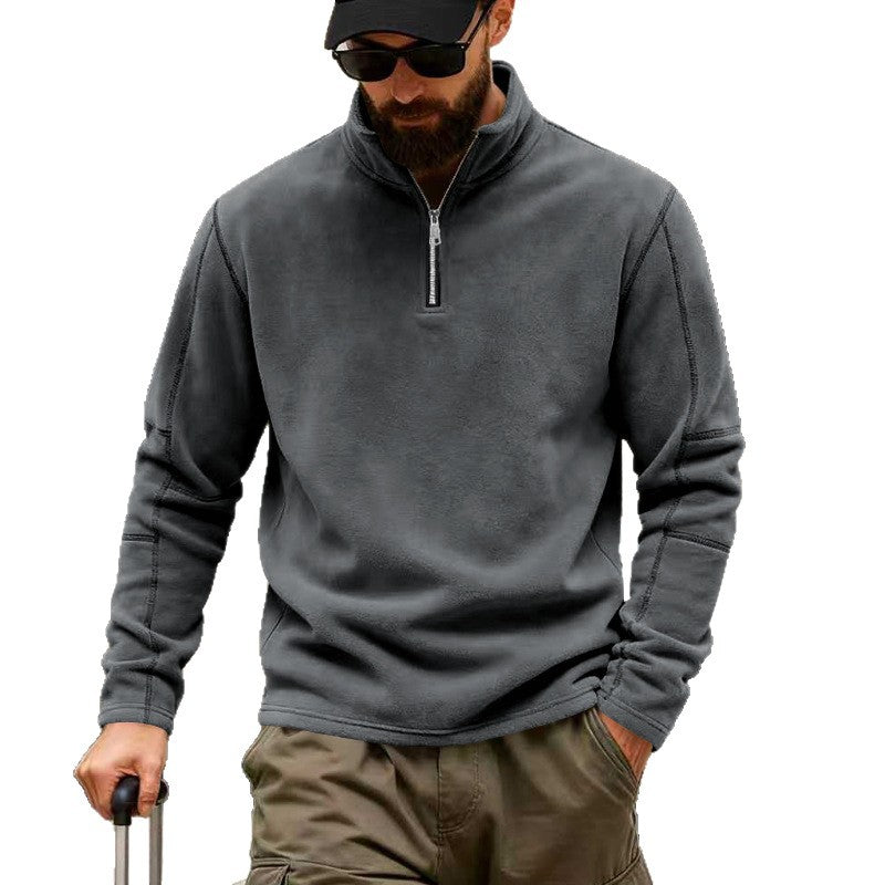 Herren nan leichter Fleece-Pullover mit halbem Reißverschluss und Stehkragen