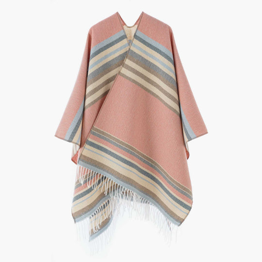 Damen Gestreifter Wollmix-Poncho mit Fransensaum Shop Nory