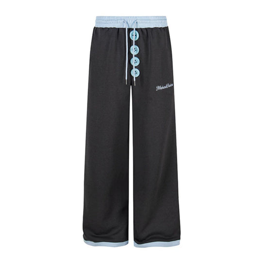 Damen Weite Lounge-Hose mit Zierknopfleiste, hohem Bund und Kordelzug Shop Nory
