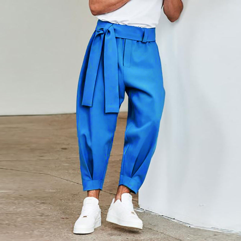 Herren elegante Freizeithose mit bindbarem Taillenband und weitem Schnitt