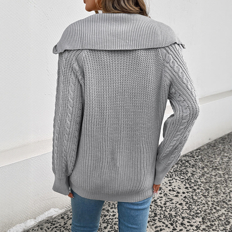 Damen Zopfmuster-Strickpullover mit halbem Reißverschluss und Kapuze Shop Nory