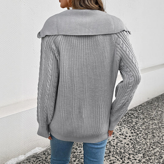 Damen Zopfmuster-Strickpullover mit halbem Reißverschluss und Kapuze Shop Nory