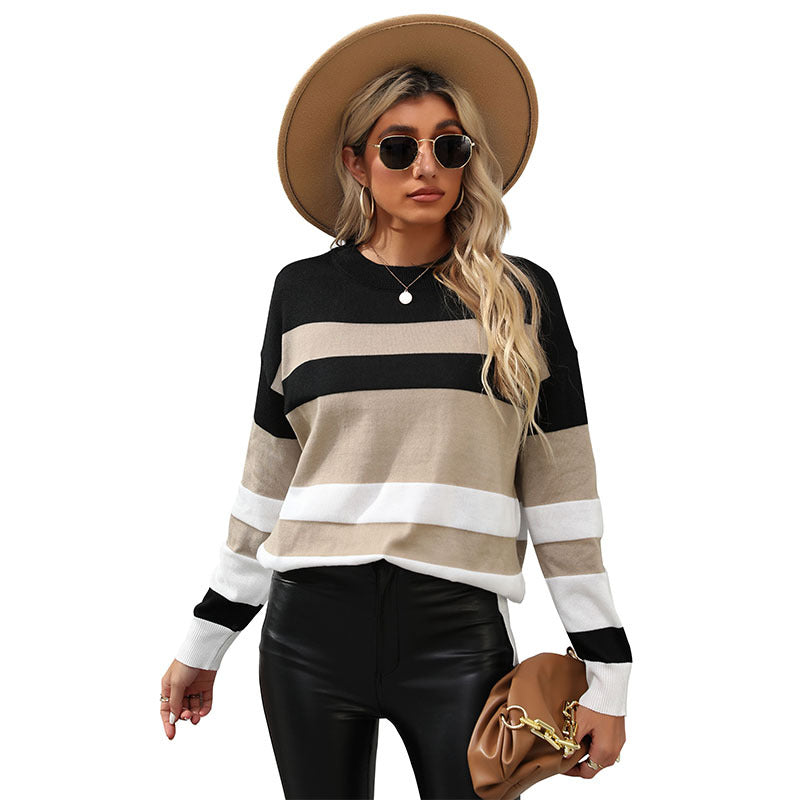 Damen Gestreifter Oversize-Feinstrickpullover mit Rundhalsausschnitt und Rippbündchen Shop Nory