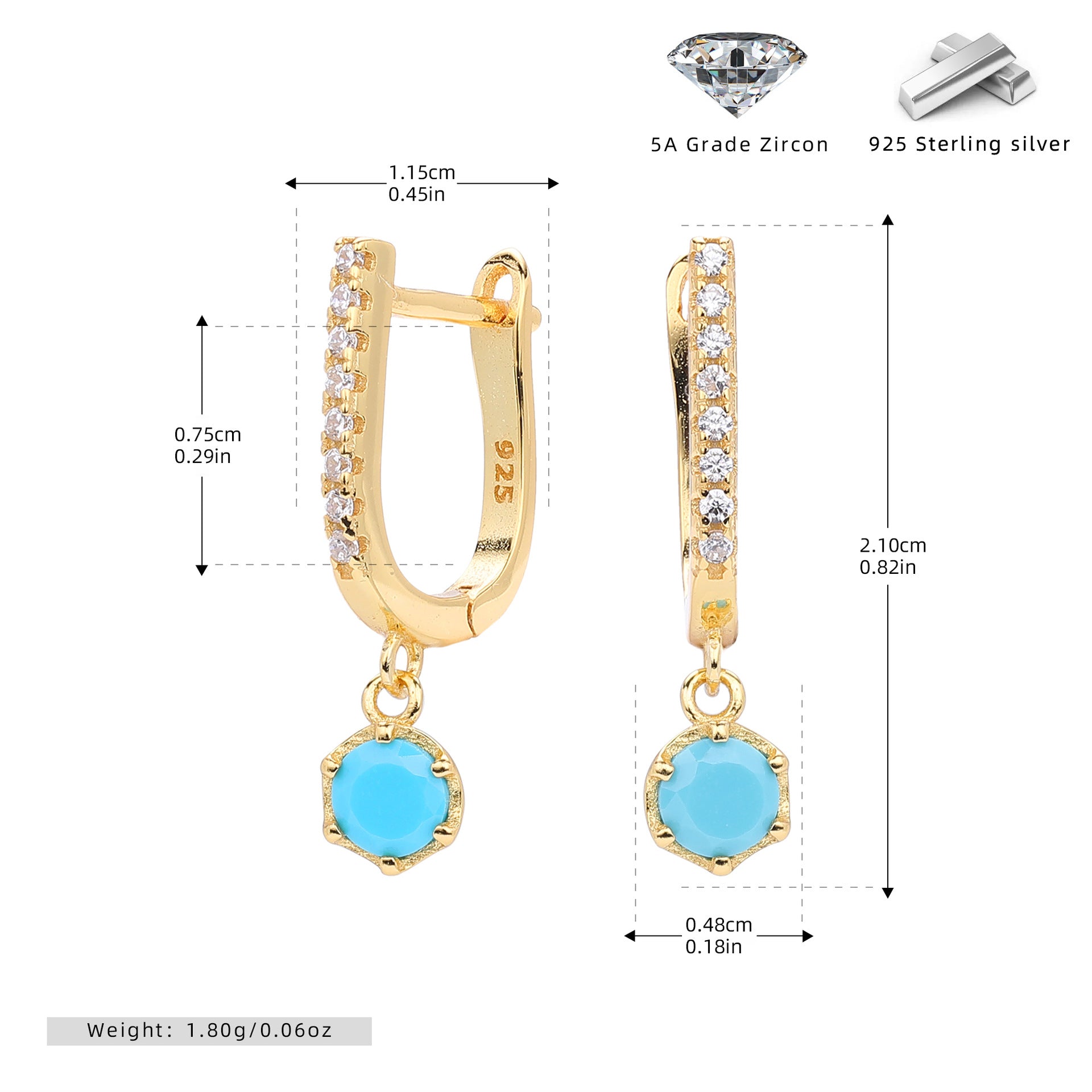 Damen Ohrhänger mit funkelndem Zirkonanhänger aus hochwertigem 925 Sterling Silber Shop Nory