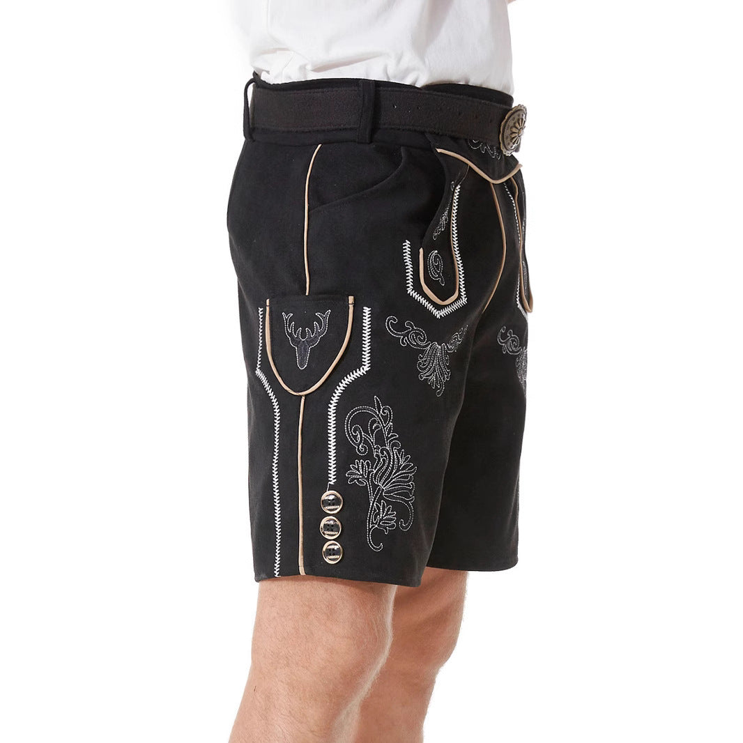 Herren nan kurze Trachtenlederhose mit filigranen Stickereien und Zierschnalle Shop Nory