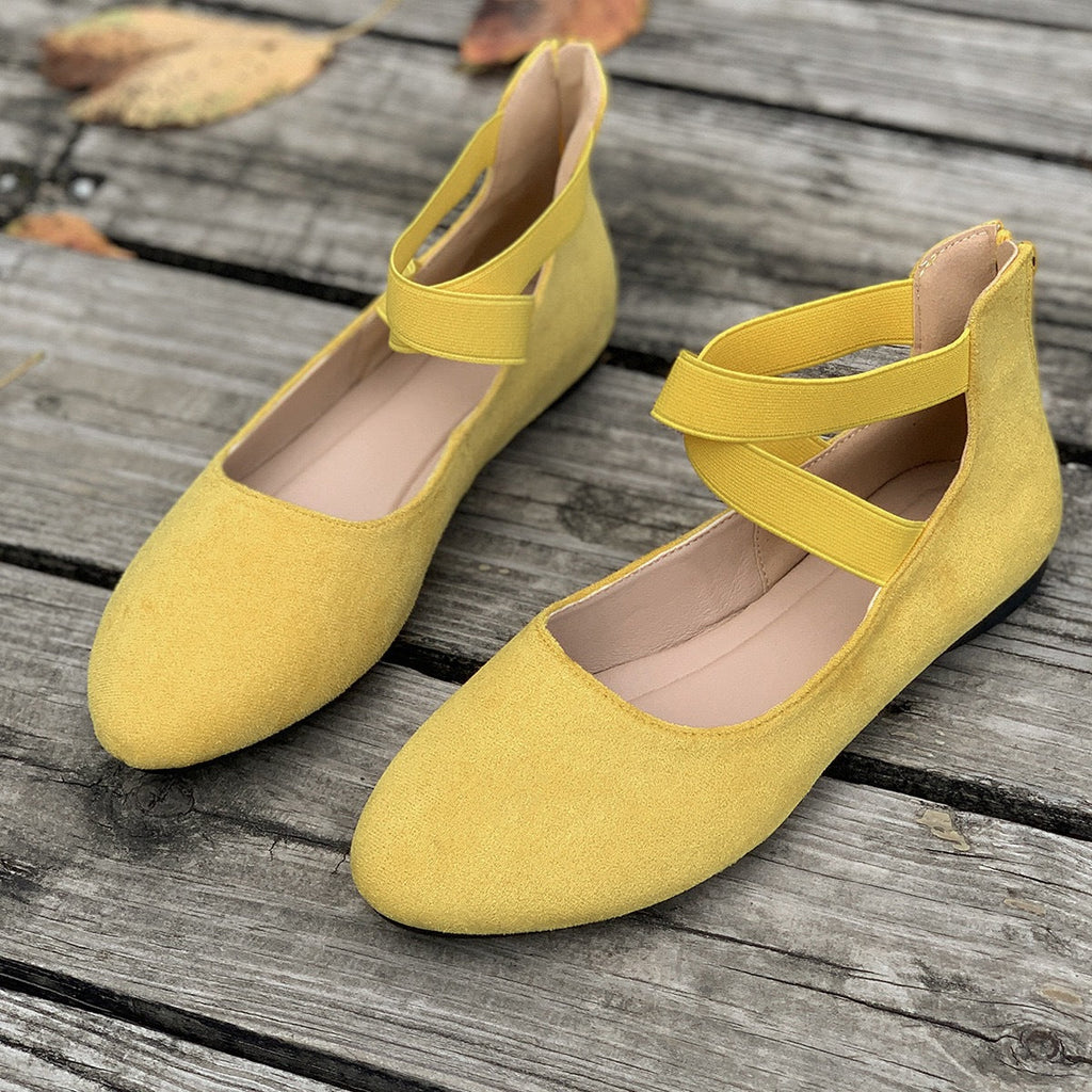 Damen Ballerina mit elastischen Riemen und komfortablem Fußbett Shopnory