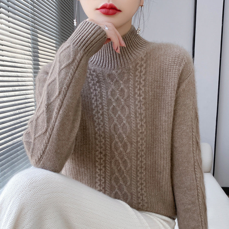 Damen Weicher Zopfstrick-Mockneck-Pullover mit leichtem Mohair-Effekt Shop Nory