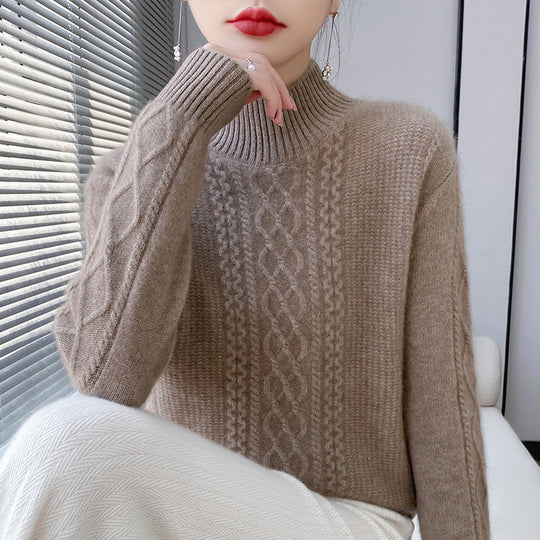 Damen Weicher Zopfstrick-Mockneck-Pullover mit leichtem Mohair-Effekt Shop Nory